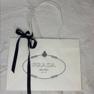 Prada Cream Milano Shopping Bag with Ribbon